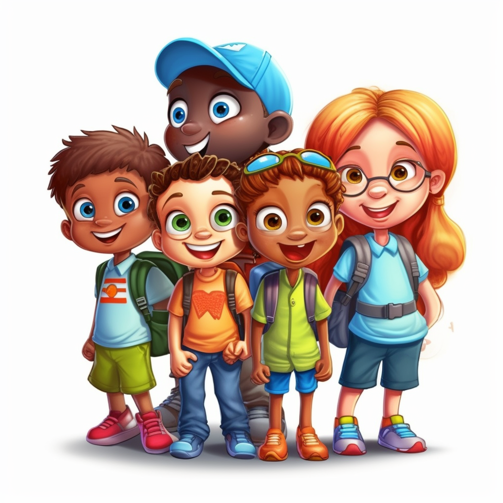 Clipart featuring a group of school kids standing together with a white ...