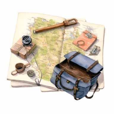 watercolour, travel theme, map, journal, soft and muted nuances, high quality detail, clipart, 8k, f1