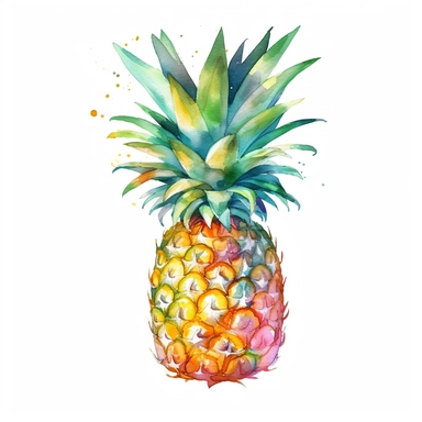 pineapple, clipart, watercolor, cartoon style, white background