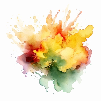 a white background with a colorful drawing of a yellow and green and gold foil watercolor splatter, in the style of dreamy symbolism, cloudcore, free brushwork, flickr, colorful explosions, aquarrellist, watercolour, clipart, isolated image, white background