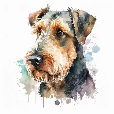 Generate an image of a Airedale Terrier dog Clipart in watercolor style on a white background
