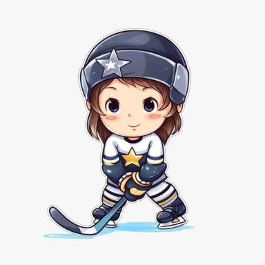 kawaii clipart of hockey player, white background, charicature