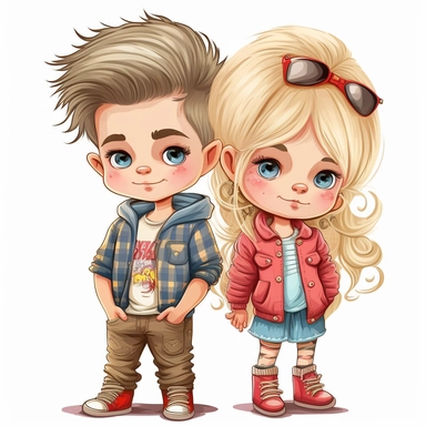 Siblings art, siblings png, friends png, family png, Boy and Girl clipart, valentine, twins png, twins clipart, blonde kids art, cool kids