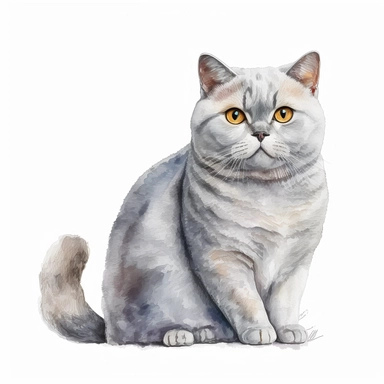watercolor cute British Shorthair cat clipart, white background,