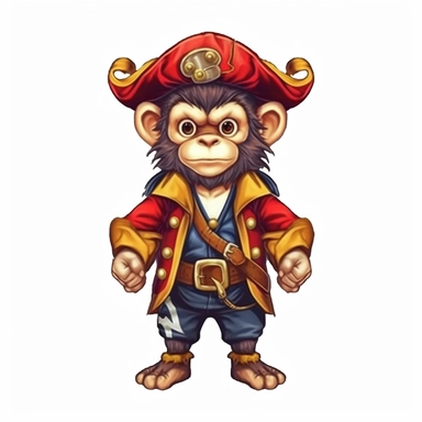 pirate cute monkey sublimation clipart, detail, illustration style, high solution, on the white background