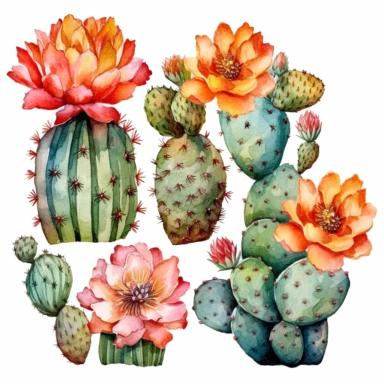 Watercolor Floral Cactus Succulent Clipart Mexican, Illustration clipart, 4K, extremely detailed