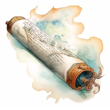 mysterious fantasy imagery an ancient scroll emits light and energy watercolor clipart--no text no watermark
