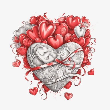 SAINT VALENTINE'S DAY clipart , original hand drawing, style of the artwork, mood of the aartwork, white background, 8K quality, ultra detailed , clipart, white background, High Quality, ultra detailed