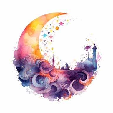 fantasy moon clipart circle on a white background, fantasy watercolor illustration, detailed, high res 8k