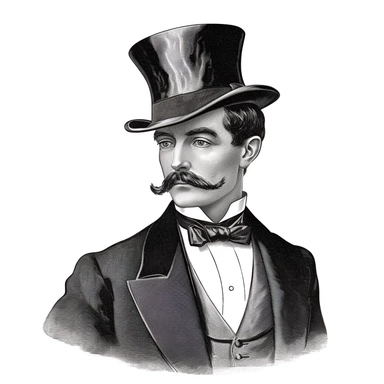 Vintage inviting card , dapper man,clip art,on white-background, 1800s