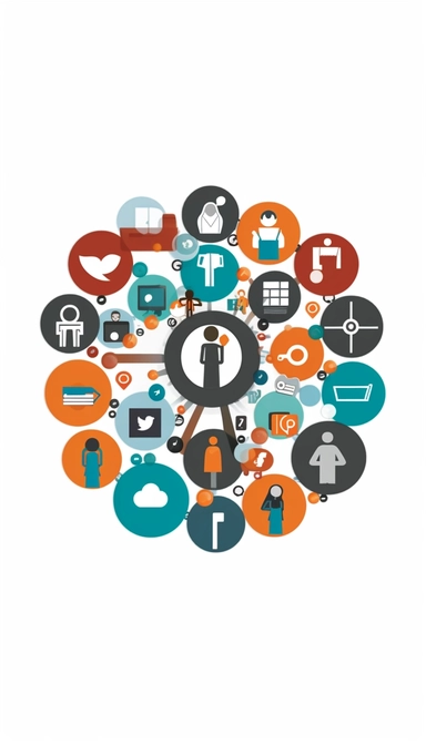 clipart representing targetting users through Social Media traffic source. In the style of clipart. Simple. Powerpoint presentation. 2 colors. gray background.