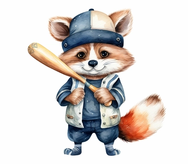 create watercolor clipart of letter w , cute animal in baseball costumes with baseball, incredibly high detail, 16k, gorgeous, white background