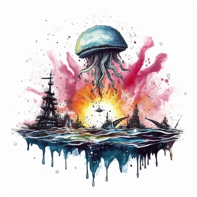 alien apocalypse,clip art,4k,White background,water colored
