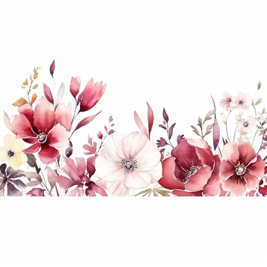 watercolor floral thin long border Dusty pink - red, white - Clipart, minimal, white background, minimal,