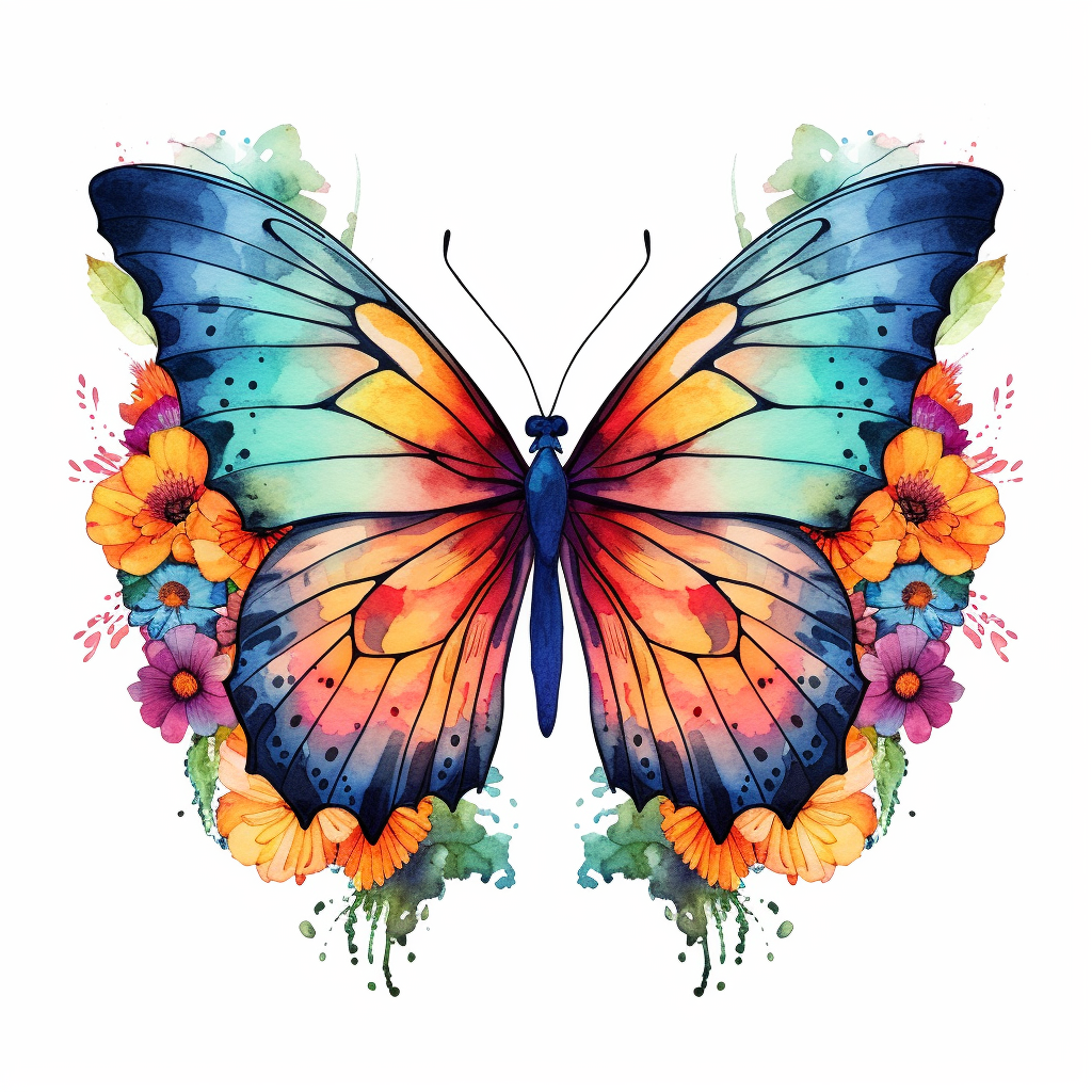 Beautiful colorful butterfly on flowers, summer vibes, hand drawing ...