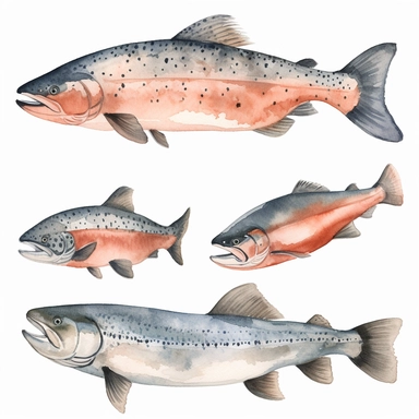 watercolor Atlantic Salmon clipart, single designs
