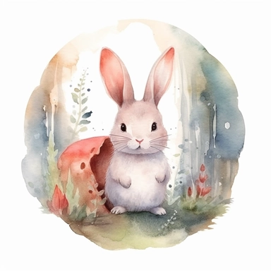 Easy to cut, Dreamy watercolor bunny from a fairytale forest clipart