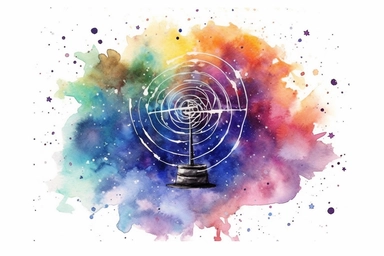 Watercolor, Craft a radio galaxy, emitting powerful radio waves due to active galactic nuclei clipart, hd, on a white background, spaced out