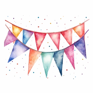 Watercolor Birthday Party multicolor bunting String Traingle Clipart with white background no shadow