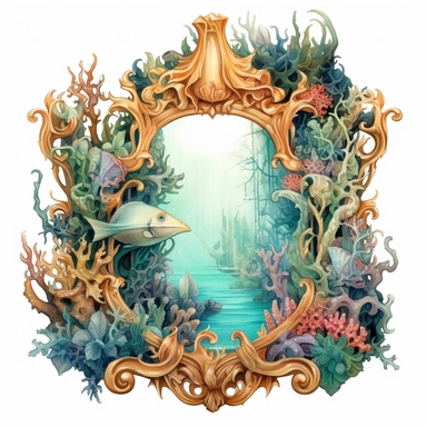 Atlantis rococo frame watercolor clipart
