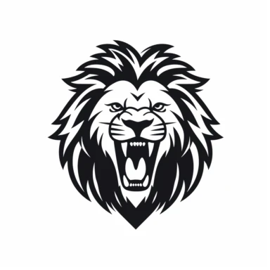 roaring lion head black frontal view silhouette vector flat simple identification symbol white backround white background minimalistic clipart png svg