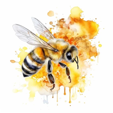 one bee honey on a white background, Watercolor clipart, in the style of texture-rich compositions, pictorial fabrics, white background, anna dittmann, multi-panel compositions , no watermark, text, words, paintbrush, typography, the images do not stick together