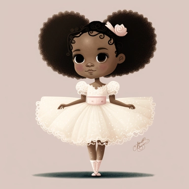 Happy Black Girl ballet dancer ,Cheerfull black girl clipart, Funny black girl , Humorous african american girl child png, Sweet clipart, A smiling Face ,Full body with legs , white lace dress , ribbions in hair , ballet daner pink tutu , on pointe , Highly detailed close-up portrait , standing , Nicoletta Ceccoli, Mark Ryden, lostfish, Earl Nor, global lighting, divine rays, detailed and intricate surroundings, sf, intricate artwork masterpiece, ominous, matte painting movie poster, blue ratio,