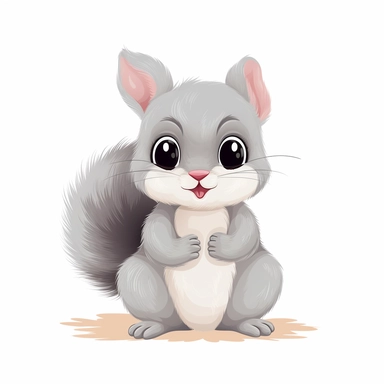 cute baby Gray squirrel clipart, happy, animal only, isolated on white background, illustration, pastel colors, no shadow, vector, high definition, Full HD, 8k