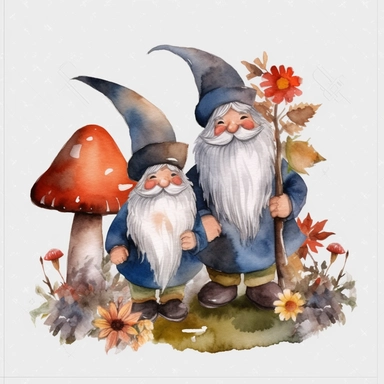 watercolor, fall Gnome Couple and Halloween Decor png Full body realistic cartoon in 32K UHD cute. 15 cm thick outline. Black color. There was no shadow on the ground. 8k with realistic watercolors and detailed illustrations. PNG clipart, transparent white background