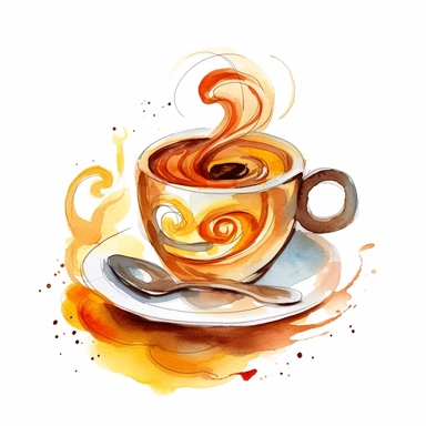 Italian Coffee Cup Watercolor: A delightful watercolor clipart showcasing an espresso cup with swirling aromatic coffee, capturing the passion and love for coffee in Italian culture. (Watercolor, no background)