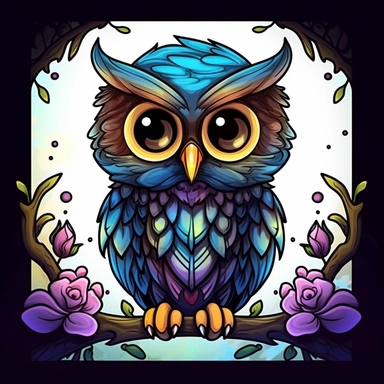 colorfull baby owl with lovely big eyes, cute, black color line, vector, clipart,