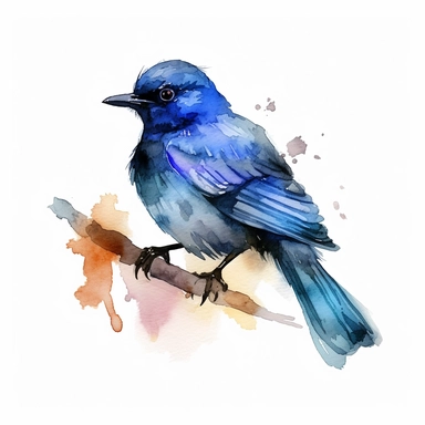 Asian Fairy-bluebird, water color style, clipart, white background