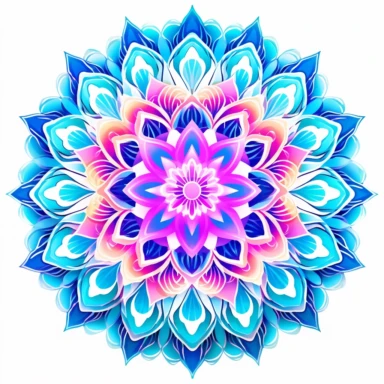Clipart. White background. Vibrant neon mandalas illuminate the foreground with their intricate and mesmerizing patterns. The bold use of neon colors adds an electrifying energy and modern aesthetic to the traditional art form, symbolizing the dynamic nature of cultural evolution and artistic expression. Delicate lotus flowers, sacred geometric shapes, or subtle references to spiritual concepts enhance the depth and meaning of the artwork, inviting viewers into a meditative and transformative ex