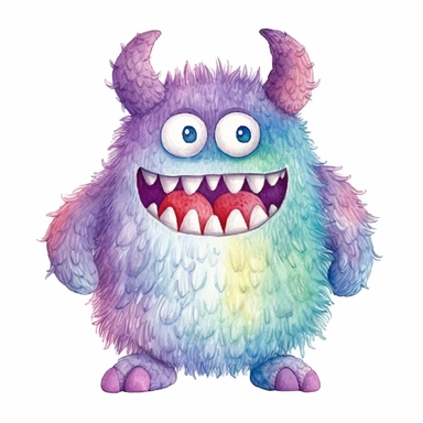 A super-cute monster, knitted painting texture, Perfect for nursery art and children's book illustration style, simple, cute, full color, clipart, watercolor illustration, single object, high definition 8k, white background for removing background