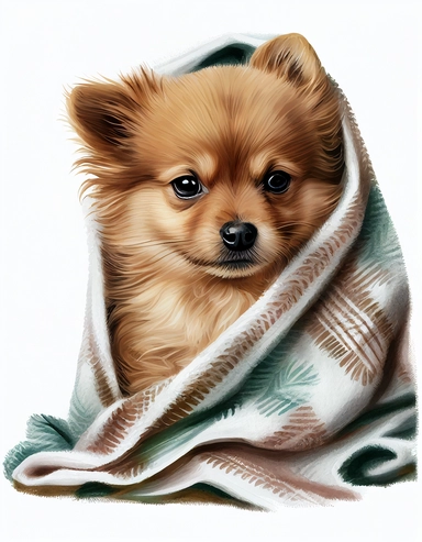 baby dog in a blanket, watercolor clipart, transparent background,