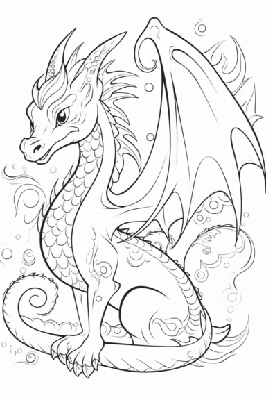 cute dragons playing depicted in the style of clipart, white background, vector lines, in the style of a coloring book, thick, clear,lines, black and white,