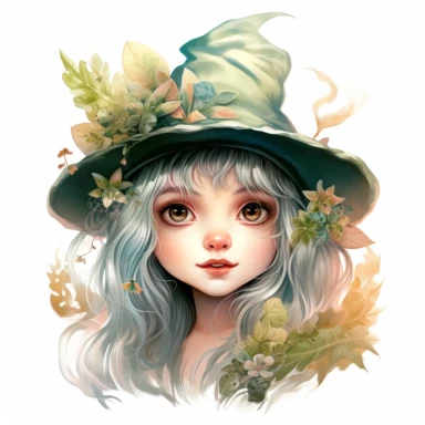 clipart, white background, elf art for android, pastel colors, in the style of whimsical portraits, highly detailed foliage, child-like innocence, cute hat, vibrant realism, tinycore, shiny eyes, soft and dreamy tones