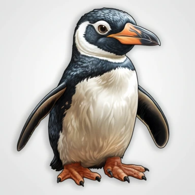 cute pinguin, realistic, ultradetailed, watercolor, clean edges, no background, no shadow, no shadow in the background, clean edges, no splashes, no cropping, white outline, clipart, sticker outline