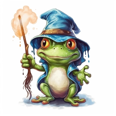 vector cute Frog character wearing wizard custom and wizard element with happy face ,front facing on isolated background,colorful color,with happy face and expression,Animal Sublimation Clipart,no splash watercolor,white background, ultra detailed clipart, cut out image, colorful watercolor realistic, cartoon style, ultra HD, sharp and clean art