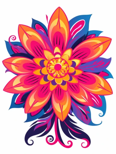 clipart, decorative flower, one per page, flat color clipart, bright hot pink primary colors, isolated on white background,