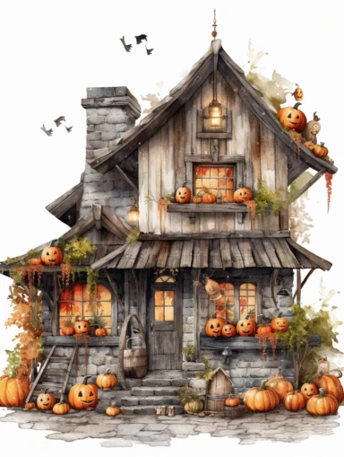 Watercolor, old wood and stone two storey halloween stand clipart, hd, 8k,