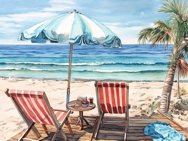 Clipart of beach towel. Drawing with the technique of watercolor, very detailed and ultra realistic