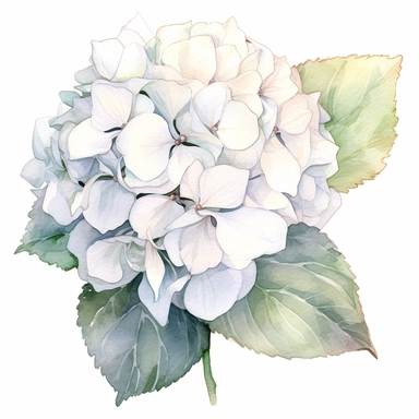 Watercolor beautiful white hydrangea flower clipart on a white background in the style of feminine sticker art, Tanya Shatseva, storybook illustration, pure white and subtle gray shades, Georgia O'Keeffe, flower and nature motifs, colored line art, colored outlines, cottagecore design, watercolor on white background, ombre, neutral tones, colored line art, colored outlines, iridescent ombre, gradient shading, symbol of purity and innocence, vibrant digital art oil paint photorealism, an illustra