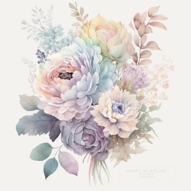 soft colorful pastel colored floral arrangement clipart, soft and subtle, colorful fairy pastel colors watercolor style, fawncore, pastel roses only, single rose, light indigo pastel, light purple pastel, muted navy pastel, dreamy pastel colors, muted pastel colors, plain white background, use of fabric, excellent depth of shading in soft watercolor style, watercolor artwork, plain white background for transparent editing