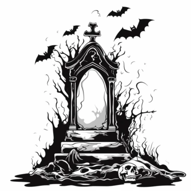 A scary looking tombstone for halloween, white background, single design, clipart, vector style graphics, sharp lines