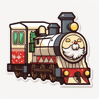 vector sticker design, anime style Christmas Train clipart, white background, flat colors