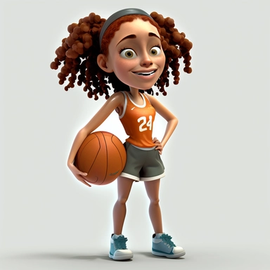 Basketball clipart. Sport graphics, young white Girl Basketball player characters, smiling , full body, 8k polished, clear background, 3d, rendered by pixar