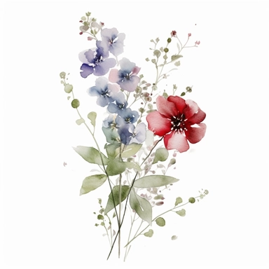 small red flower bouquet, delicate red flower, elegant, in the style of watercolor painting, etsy clipart, marriage flower clipart, white background, red flowers