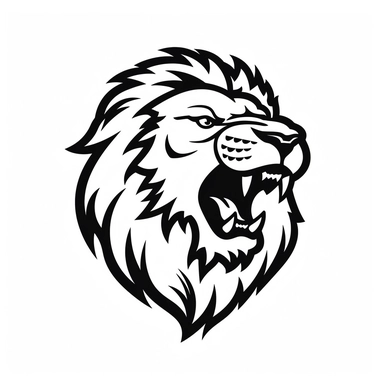 roaring lion head black frontal view silhouette vector flat simple identification symbol white backround white background minimalistic clipart png svg