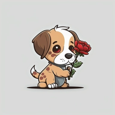 mascot flat color cartoon Cute little dog with flower. Happy Valentine's day clipart. cartoon, vector, illustration. white background